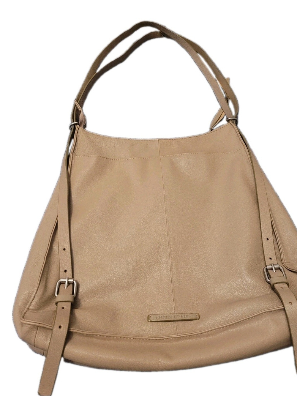 Lucky Brand Large Taupe Beige Hobo Shoulder Bag Pebbled Slouchy Boho Purse